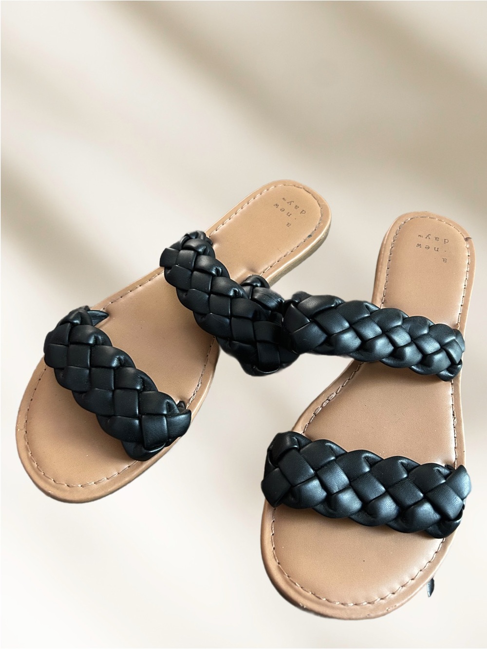 a new day Black Braided Double-Strap Slide Sandals